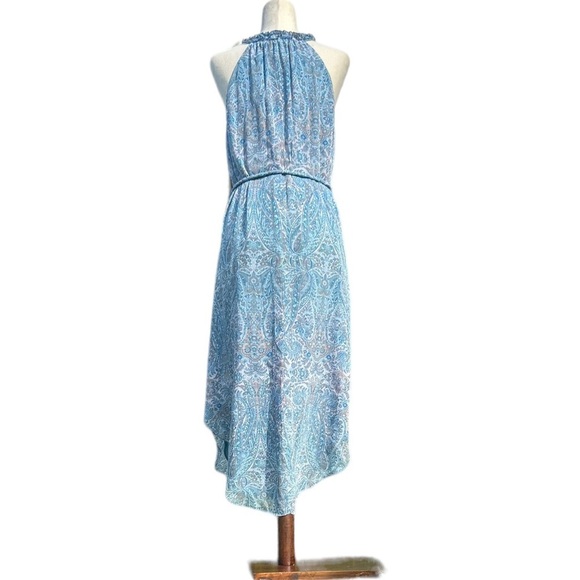Ramy Brook Paisley Jolie  Blue Asym Hem Ruffle Neck Keyhole Midi Dress Sz. Small - Picture 4 of 7